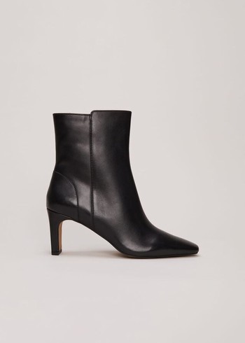 Phase Eight Black Leather Boots Black Australia | XY0974185